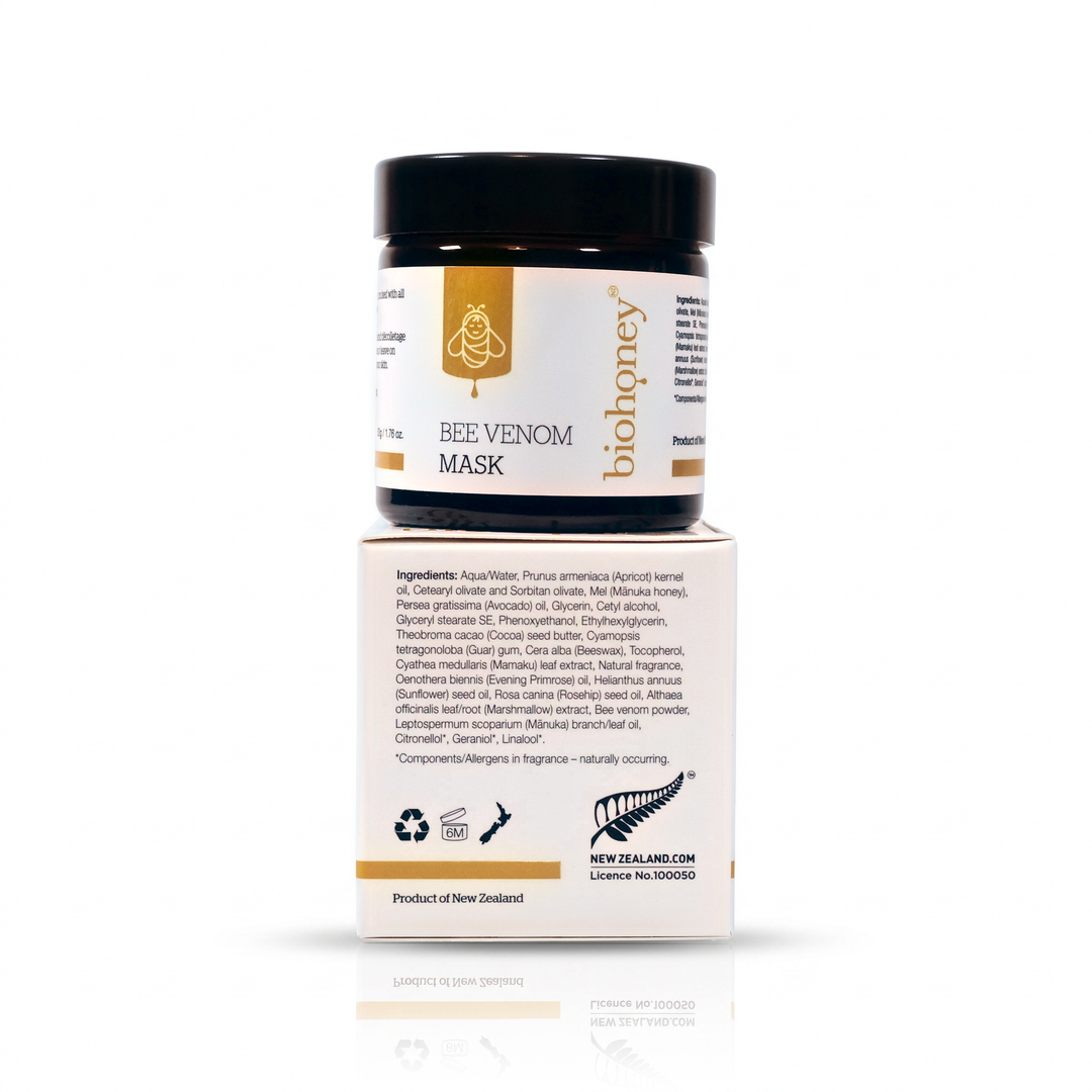 Bee Venom Mask mit Karton – Rückseite